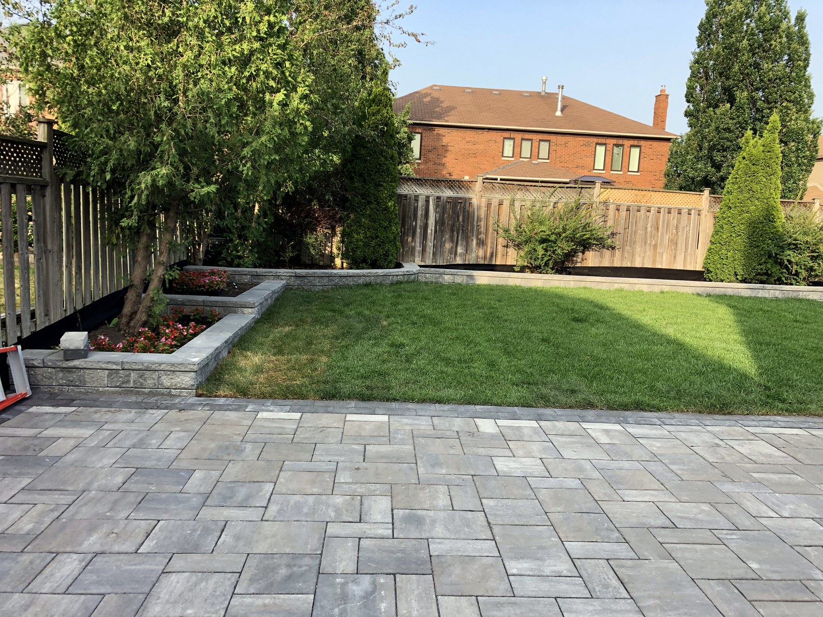 Finished backyard with patio, lawn and planting
