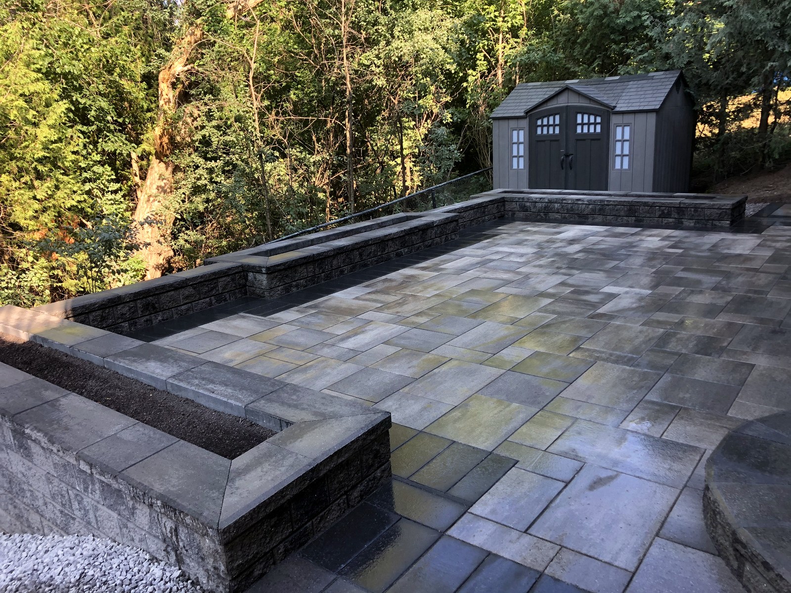 Completed tiered paver patio