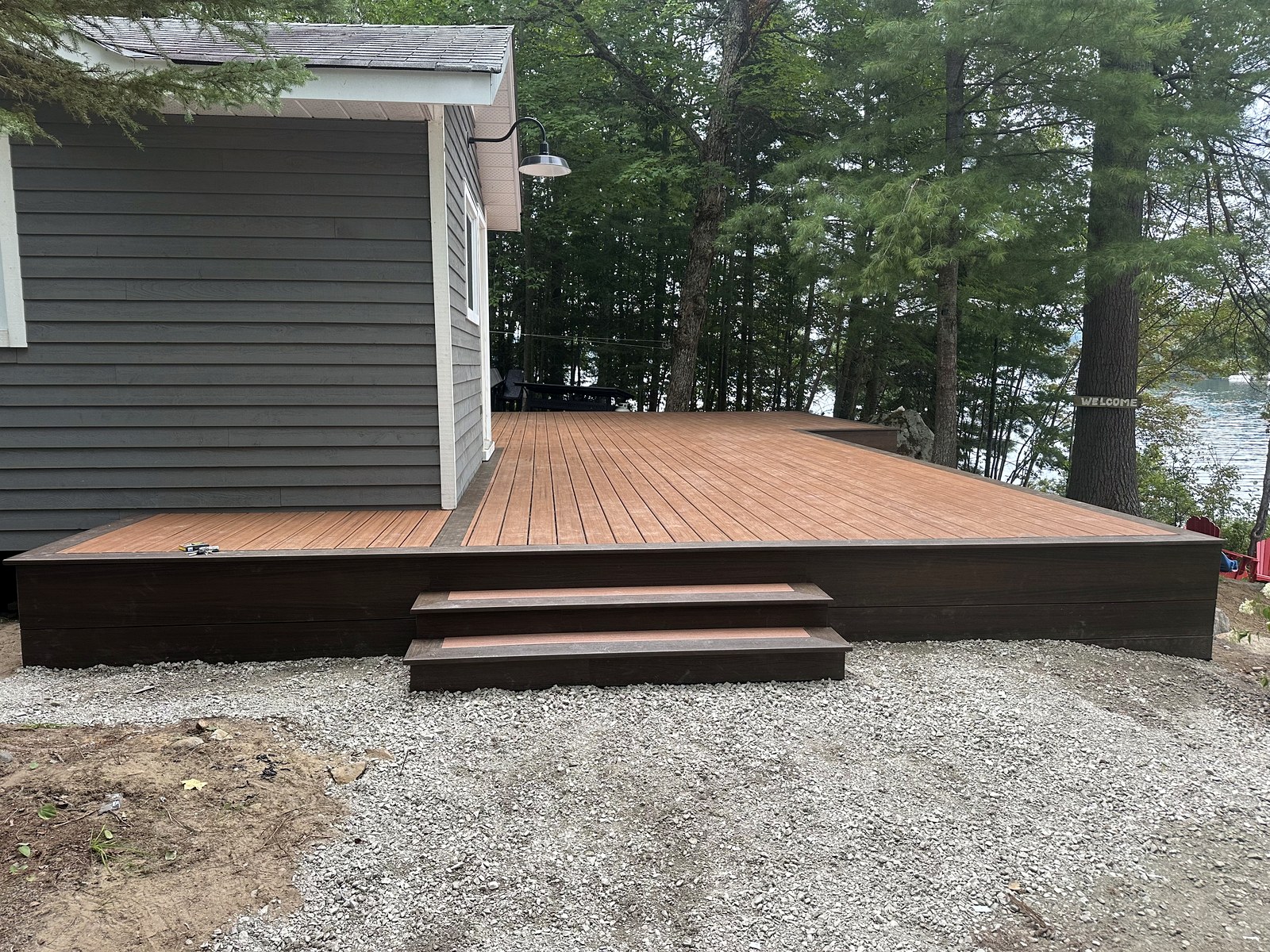Completed composite deck with wide steps