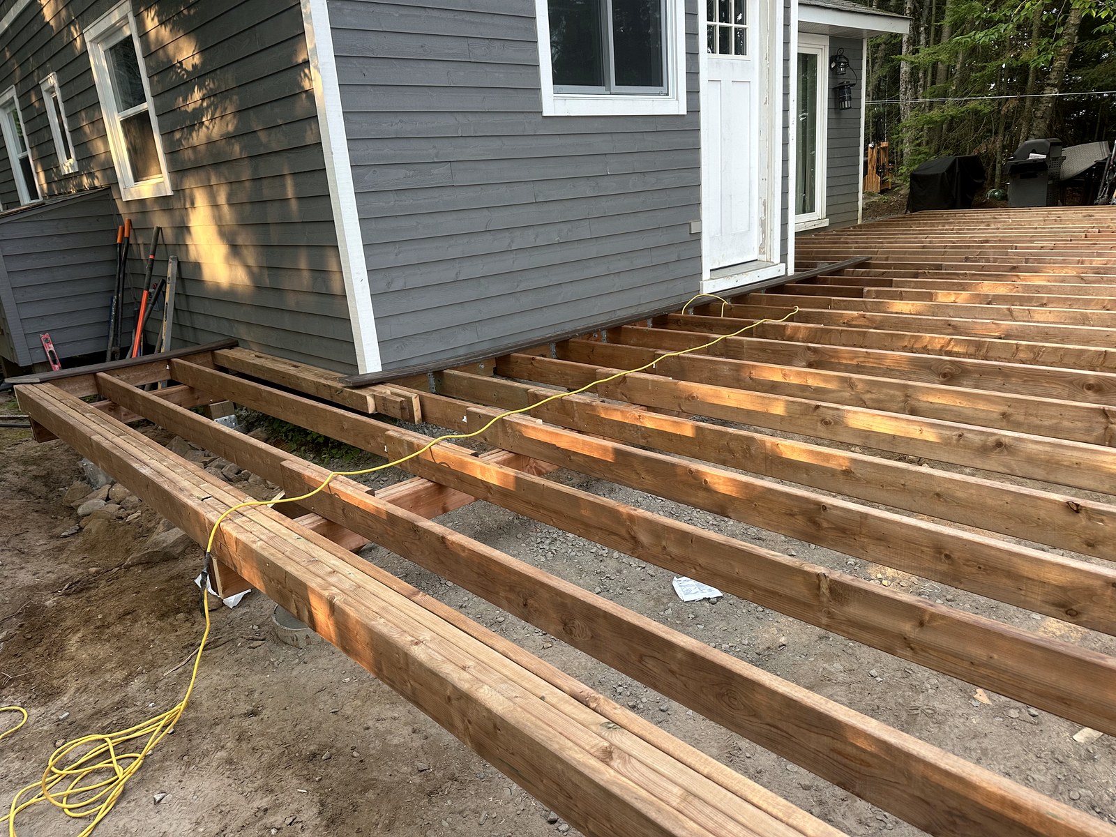 Structural framing for a lakeside deck