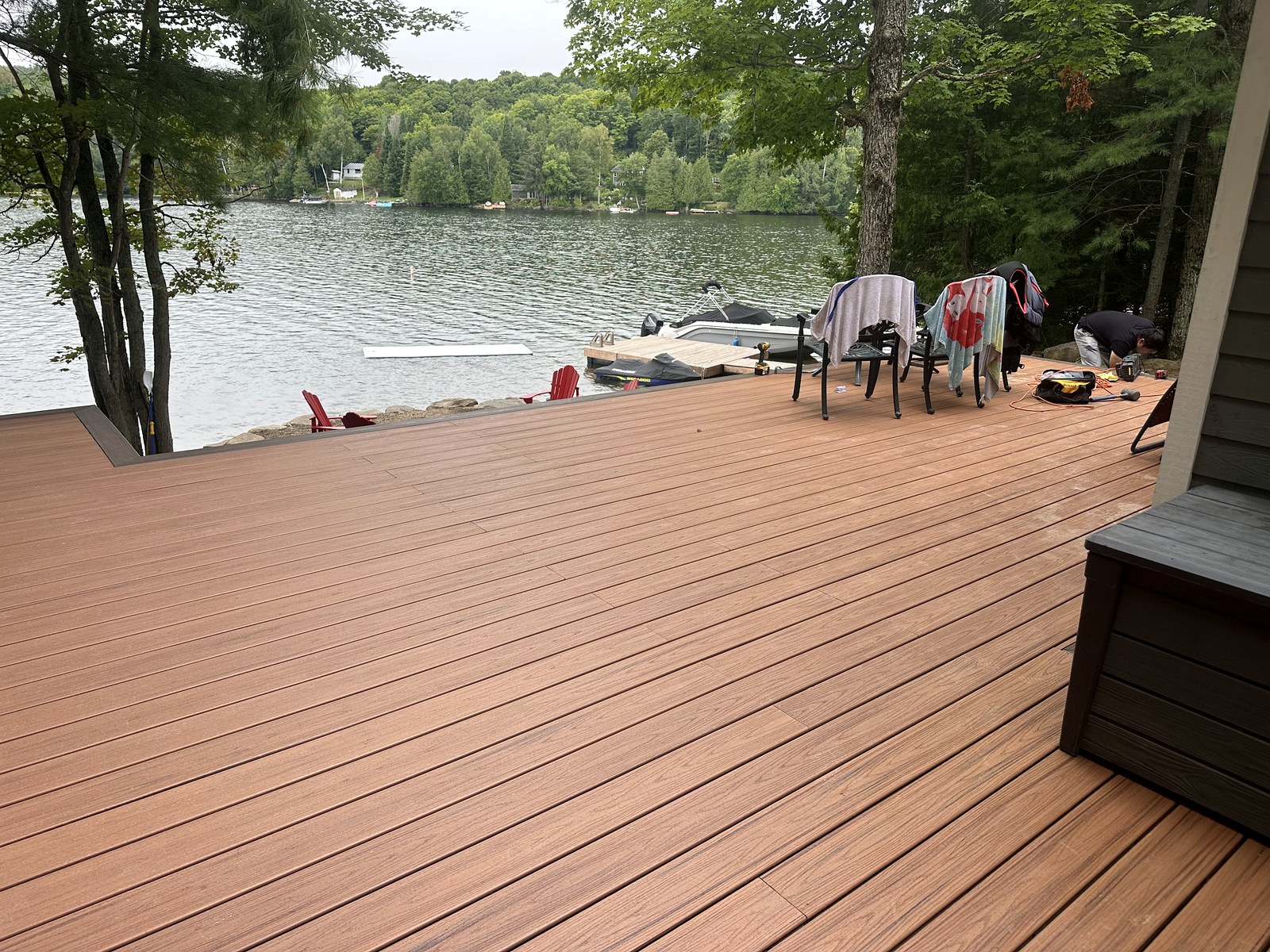 Finished composite deck overlooking a lake